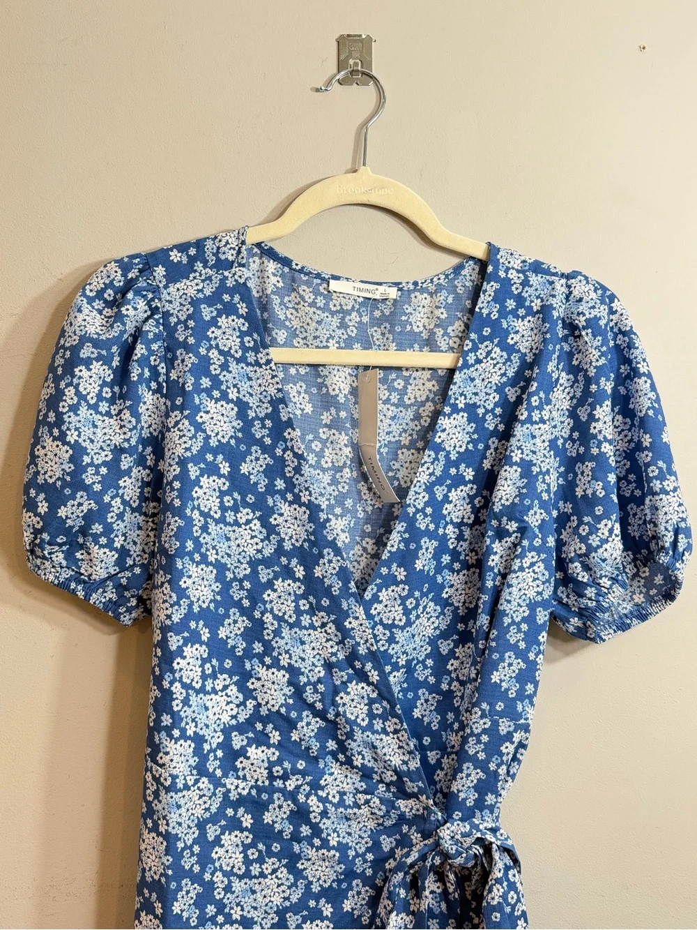 NWT Timing blue white mini wrap dress size large L